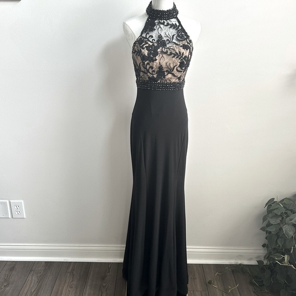 Women’s Elegant Floral Lace Embellished Whimsigoth Black Maxi Formal Dress 5/6 - Picture 1 of 13
